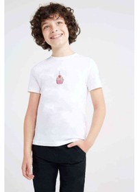 Resim Watercolor Cupcake Baskılı Unisex Çocuk Beyaz T-Shirt 