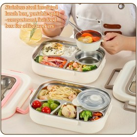 Resim Yüksek kaliteli 304 paslanmaz çelik bölmeli yemek kutusu, üçten fazla bölme ve çift bağımsız çorba kasesi ile ofis çalışanları için taşınabilir fast food seti, okul sezonu hediyesi, hastane bakımı taşıma 