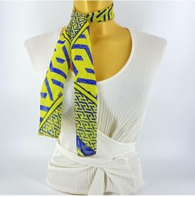 Resim Paredora Geometrik Desenli Sarı Lacivert Kısa Fular Çok Renkli 