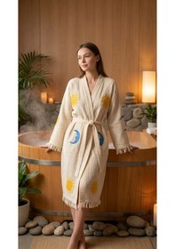 Resim Varol Organik %100 Pamuk Kimono Yaka Sabahlık Bornoz - Solyra Krem 