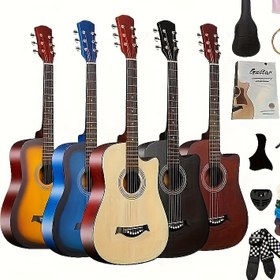Resim Tamamen Akustik Gitar Başlangıç Seti - Çok Renkli Basswood Gitarlar Aksesuarlarla, Gitar Sırt Çantası, Dize, Talimat Kitabı, Ayarlanabilir Omuz Askısı, Çıplaklar ve Daha Fazlası İçerir - Başlangıç Seviyesinden Profesyonellere İdeal, DIY Gitar Seti Aksesuarlarla, Gitar Aksesuarları | Renkli Gitarlar | Dayanıklı Yapı, Gitar Seti 