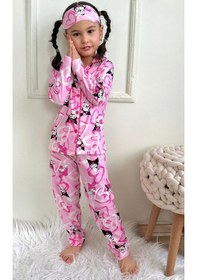 Resim Kız Çocuk Desenli Kalp Karakter Baskılı Pembe Renk Uzun Kollu Pijama Takımı Pembe 