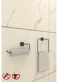 Resim Alper Banyo Jasmin Kare Siyah Yapışkanlı 2'li Set - Yuvarlak Havluluk Solo Havluluk Siyah 