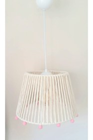 Resim C&A Ekru Makrome Ip Sargılışeker Pembe Ponponlu Bebek Ve Çocuk Odası Sarkıt Avize 