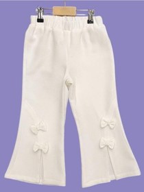 Resim Kız Çocuk Fiyonklu İspanyol Paça Pantolon-15686 Ekru 