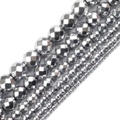 Resim 1 İplik 2/3/4/6/8/10mm Fasetli Gümüş Hematit Taşlı Yuvarlak Ara Boncuklar Takı Yapım Malzemeleri DIY Bileklik Kolye 15 İnç 