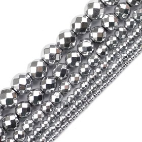 Resim 1 İplik 2/3/4/6/8/10mm Fasetli Gümüş Hematit Taşlı Yuvarlak Ara Boncuklar Takı Yapım Malzemeleri DIY Bileklik Kolye 15 İnç 
