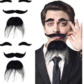 Resim Siyah Renk Kendinden Yapışkanlı Takma Sakal Bıyık ve Kaş Seti 