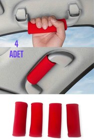 Resim KYLE XM Kırmızı 4 Adet Araç içi Tutunma Kolu Kılıfı Şık Tasarım Oto Aksesuar Suni Deri Çırtlı 