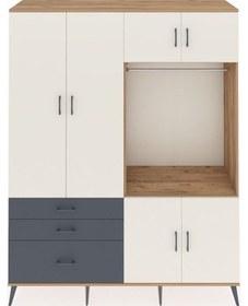 Resim Hyperion Gardrop 7 Raflı 3 Çekmeceli Tek Askılı 176x44x221 Çam-aytaşı/antrasit Aytaşı/antrasit 