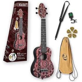 Resim Ortega K2SS-RKC Keiki Super Scale Soprano Ukulele Seti (Red Kaleidoscope) 