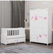 Resim Elegant Beşik Ve Yıldız 4 Kapaklı Dolap- Prenses Beyaz 