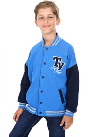 Resim Toontoy Erkek Çocuk Kolej Yaka Çıtçıt Kapama Düşük Omuz Cepli Baskılı Renk Bloklu Örme Hırka 