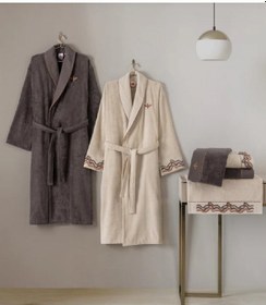 Resim Cottonbox Puff Nakışlı Aile Bornoz Seti Molende Bej-antrasit L-xl Antrasit 