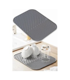 Resim Bulaşık Kurutma Matı Bulaşıklık Su Toplamaz Özellikli Silikon Bulaşık Matı Gri 