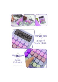 Resim Hesap Makinesi Orta Boy Masaüstü 1 Adet 12 Haneli Yuvarlak Tuşlu Renkli Hesap Makinası 10x15 Cm Renkli Büro Ofis Öğrenci Çok Renkli 