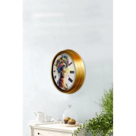 Resim Bahat Altın Varaklı Afrika Salon Ofis Duvar Saati Metal Çerçeve 40 cm 