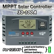 Resim 100A MPPT Güneş Şarj Kontrol Cihazı 12V 24V LCD Ekran 30-100A Akıllı Şarj Şeması Maksimum 46V Çift USB Kurşun-Asit/Lityum için, Otomatik Solar Panel ve Pil Şarj Aleti 
