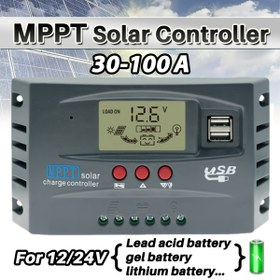 Resim 100A MPPT Güneş Şarj Kontrol Cihazı 12V 24V LCD Ekran 30-100A Akıllı Şarj Şeması Maksimum 46V Çift USB Kurşun-Asit/Lityum için, Otomatik Solar Panel ve Pil Şarj Aleti 