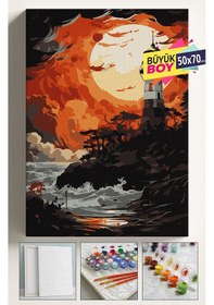 Resim Sayılarla Boyama Seti Numaralı Tuval Fırça Boya Dahil Kasnaklı Set 50x70 Cm - Karanlık Deniz Feneri 