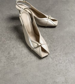 Resim Açık Krem Tokalı Slingback Kare Burun Ayakkabı - Krem / 36 / Kadın 