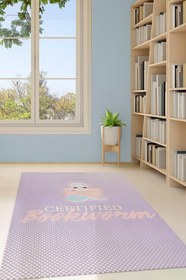 Resim Sertifikalı Kitap Kurdu Mor Renkli Kitap Sever Halısı Okuma Sever Çalışma Odası Halısı - 160x240 