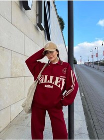 Resim Soonaksesuar Üç İplik Yakalı Sweat Baggy Pantalonlu Takım - Bordo Bordo 