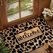 Resim 1 adet Şık Kahverengi Leopar Desenli Hoşgeldin Matı Altın Elmas Kadife Malzeme ile - Kaymaz, Makinede Yıkanabilir, Dayanıklı Polyester, Giriş, Banyo, Mutfak ve Yatak Odası Ev Dekoru için Mükemmel, Banyo Matı 