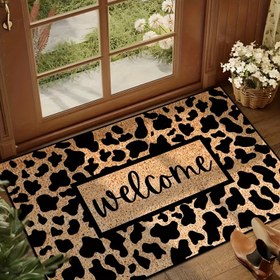 Resim 1 adet Şık Kahverengi Leopar Desenli Hoşgeldin Matı Altın Elmas Kadife Malzeme ile - Kaymaz, Makinede Yıkanabilir, Dayanıklı Polyester, Giriş, Banyo, Mutfak ve Yatak Odası Ev Dekoru için Mükemmel, Banyo Matı 