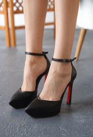 Resim Ayakkabı Ateşi Siyah Cilt Baretli Kadın Platform Topuklu Ayakkabı Accies 