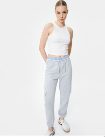 Resim Koton Jogger Kargo Eşofman Altı Çift Bel Detaylı Renk Kontrastlı Gri 4sak30036ek 4SAK30036EK031 Gri 