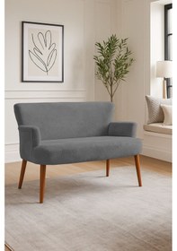 Resim Roma Modern İkili Koltuk - Welsoft Yumuşak Kumaş - Ahşap Ceviz Renk Ayak - Gri Gri 