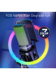 Resim Rgb Işıklı Kablolu Condenser Mikrofon Usb Bağlantılı, Tripod Standlı, Pop Filtreli, Online Ders, 