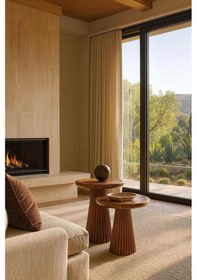 Resim Masif Ahşap 2 Li Yan Sehpa Takımı Doğal Zigon & Fiskos Set - Açık Ceviz Renk Açık Ceviz Renk 