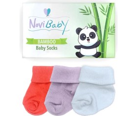 Resim Novibaby 3'lü Bambu Yenidoğan Bebek Çorabı I Purple Orange I 0-6 Ay 