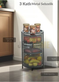 Resim 3 Katlı Sebzelik Açılır Metal Patates Soğan Sepeti Paslanmaz Meyvelik Organizer Sepet Siyah Siyah 
