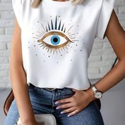 Resim Göz Baskılı Yuvarlak Yaka T-shirt, Bahar ve Yaz İçin Rahat Kısa Kollu Üst, Kadın Giyim 