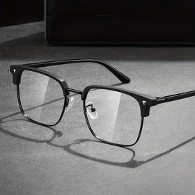 Resim 1 Çift Şık Siyah Mavi Işık Engelleyici Gözlük - Klasik Kare Çerçeve ile Şeffaf Lens, Dayanıklı Metal & PC Malzeme, Göz Koruma için Moda Yarım Çerçeve Tasarımı, Günlük Kullanım Gözlükleri|Modern Yarım Çerçeve|Polikarbonat Lensler 