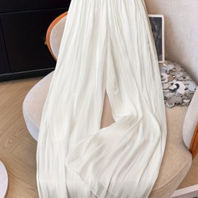 Resim Kadınlar için Yazlık Yarı Şeffaf Geniş Paça Pantolon - Dokulu Şifon Kumaş, Elastik Bel Bandı, Hafif ve Nefes Alabilen Günlük Pantolon, Makinede Yıkanabilir Düz Renk Sıcak Hava İçin, Rahat Giyim, Akıcı Siluet, Yumuşak Drape Kumaş, Ilık Hava Kıyafeti, Gevşek Kesim, Zarif Doku, Saydam Pantolon, Yetişkin Giysi 