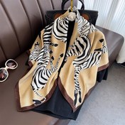 Resim Kadınlar için Hafif Zebra Desenli Eşarp Şal - Çok Yönlü & Rüzgar Geçirmez Kare Eşarp Siyah/Beyaz/Bej/Kahverengi Hayvan Deseni, Bahar Yaz Dış Modası İçin Makinede Yıkanabilir, Saç Eşşaplığı 