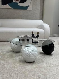 Resim Modern Orta Sehpa & Küre Sehpa & Top Sehpa & Şeffaf Üçgen Cam & Dragon (2 Siyah + 1 Beyaz) Top 