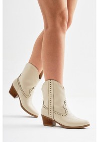 Resim Tonny Black Termo Taban Tokalı Sivri Burunlu Nakışlı Western Kovboy Kadın Bej Cilt Bot Tbacr3540 Bej Cilt 