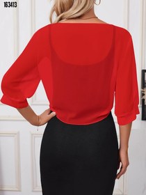 Resim Kadın truvakar kollu önden bağlamalı kısa şifon bolero ceket 