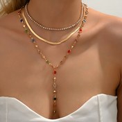 Resim 3 adet Boho Chic Y-Chain Kolyeler - Renkli Cam Stili, Altın Tonlu Bitiş, Günlük Giyim ve Hediye İçin Mükemmel, Kadınlar İçin Çok Yönlü Aksesuar, Boho Chic Takı 
