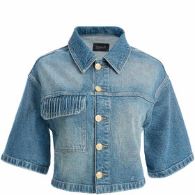 Resim Kadın Nervür Detaylı Geniş Kollu Denim Ceket - S 