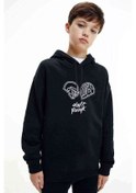 Resim Daft Punk Helmet & Yazı Baskılı Unisex Çocuk Kapüşonlu Sweat Siyah 