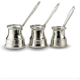 Resim Üçlü Geniş Taban Nikelli Kalın Bakır Sütlük Cezve 