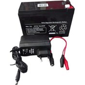 Resim 12V 7AH Akü + Adaptör 12 Volt 7 Amper Akü + Akü Şarj Cihazı Adaptörü Şarj Aleti Cihazı 