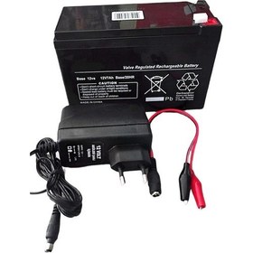 Resim 12V 7AH Akü + Adaptör 12 Volt 7 Amper Akü + Akü Şarj Cihazı Adaptörü Şarj Aleti Cihazı 
