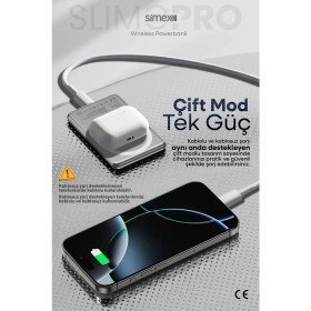 Resim Simex iPhone Qi2 5000mAh MagSafe 20W Kablosuz Powerbank Şarj Cihazı Taşınabilir 17 16 15 14 13 12 Pro Max 